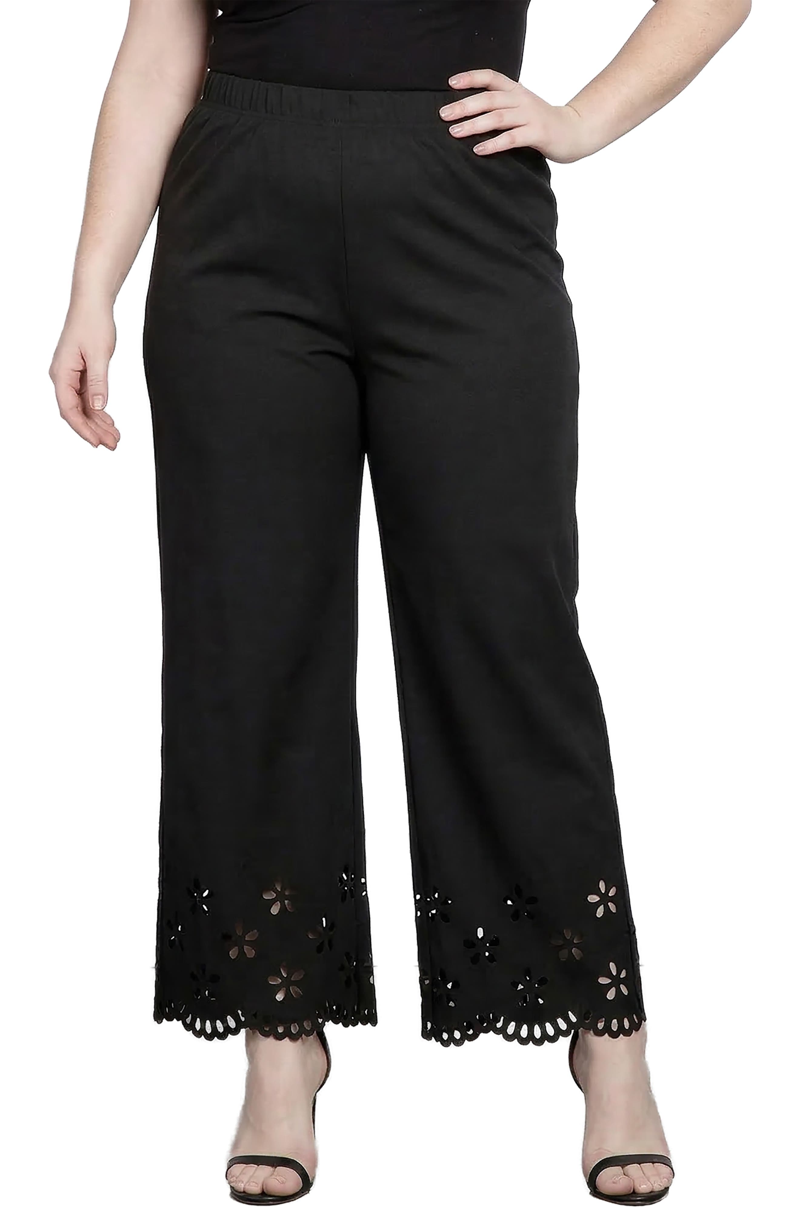 Floral Eyelet Hem Pull-On Pants