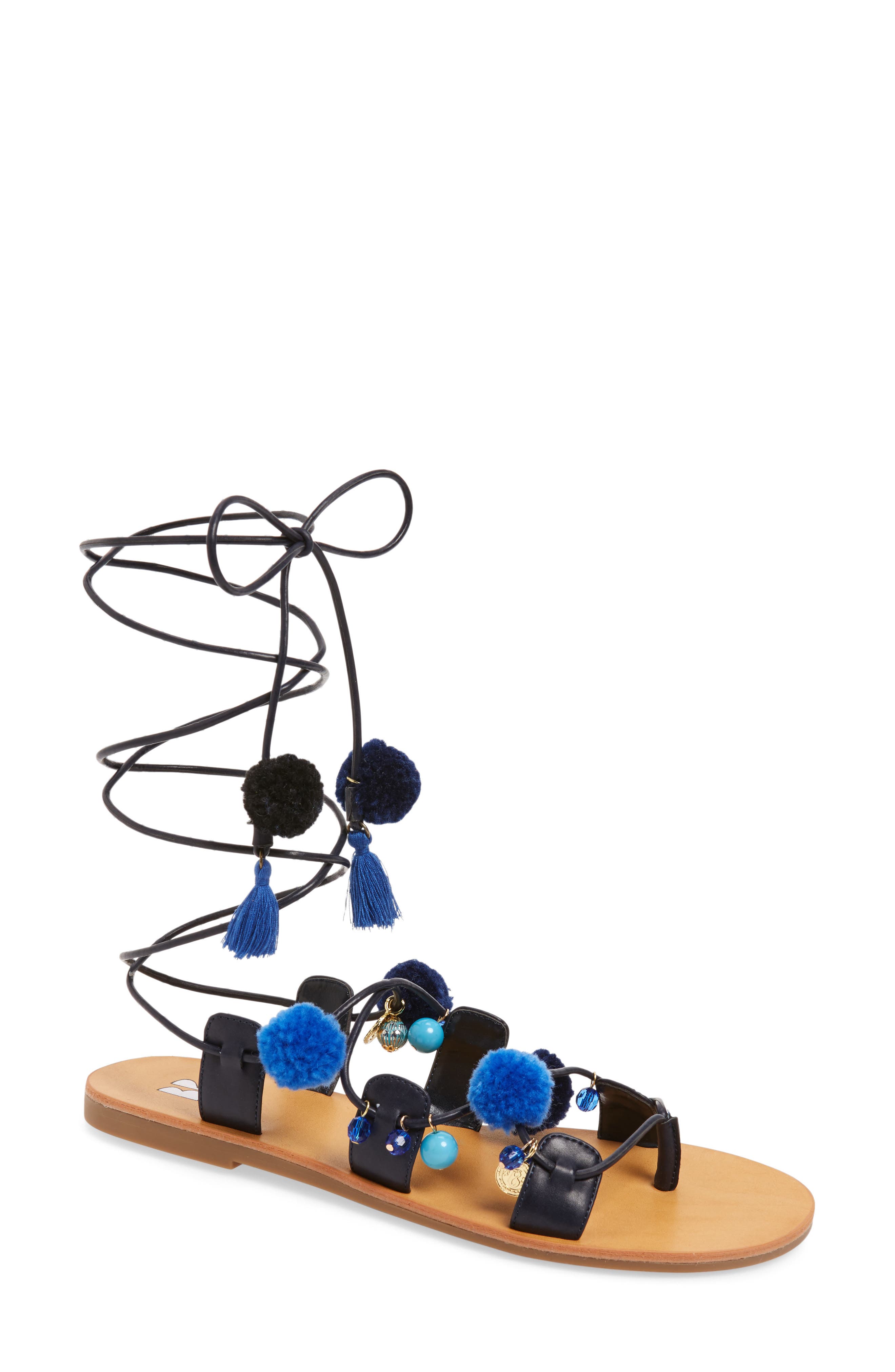 BP. Laney Pompom Lace-Up Sandal, Main, color, 