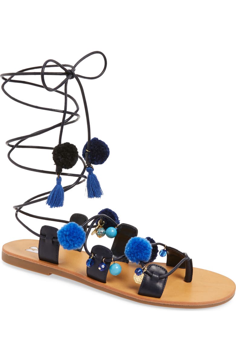 BP. Laney Pompom Lace-Up Sandal, Main, color,
