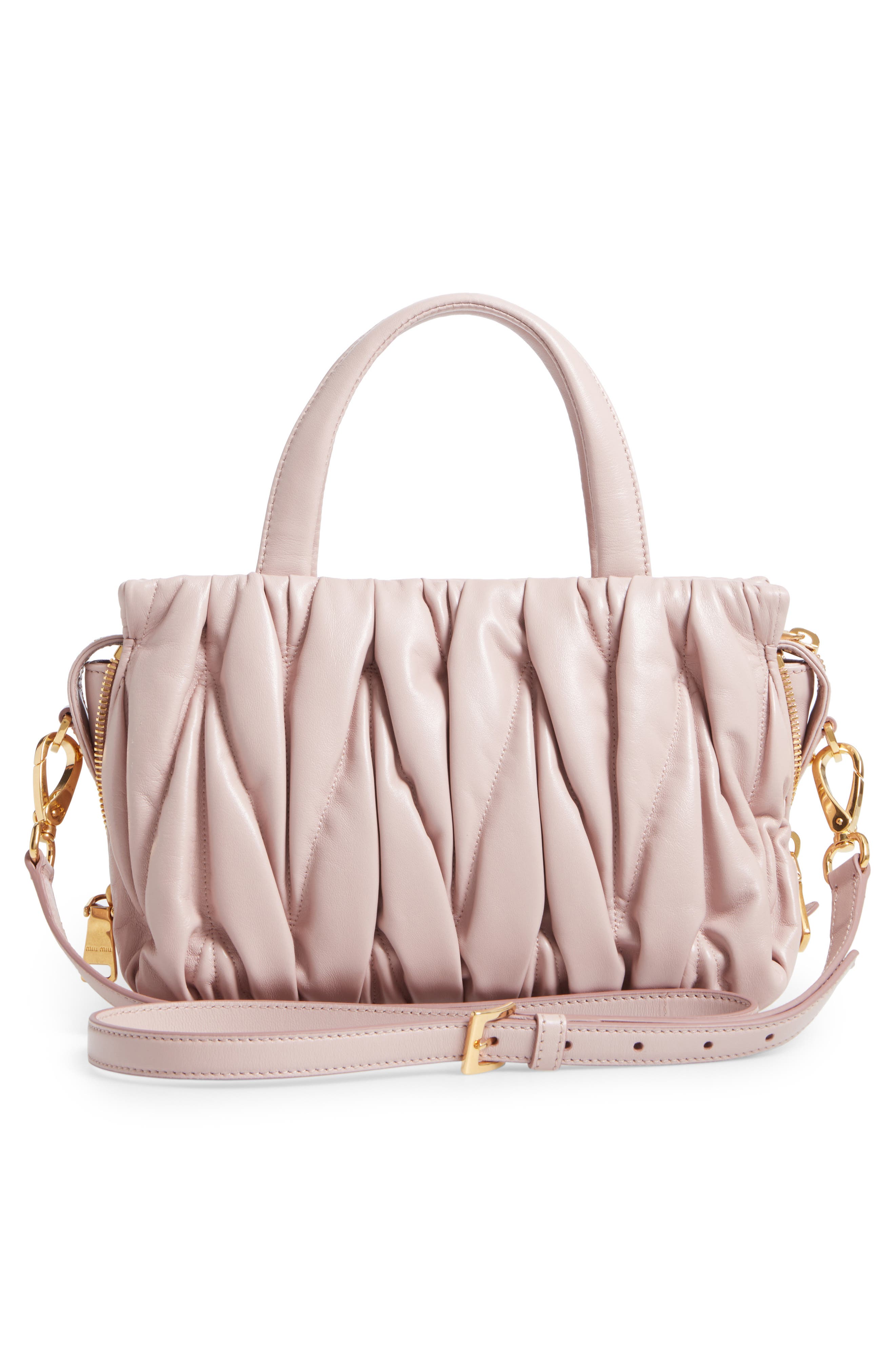Miu Miu Small Matelassé Nappa Leather Satchel, Alternate, color, 