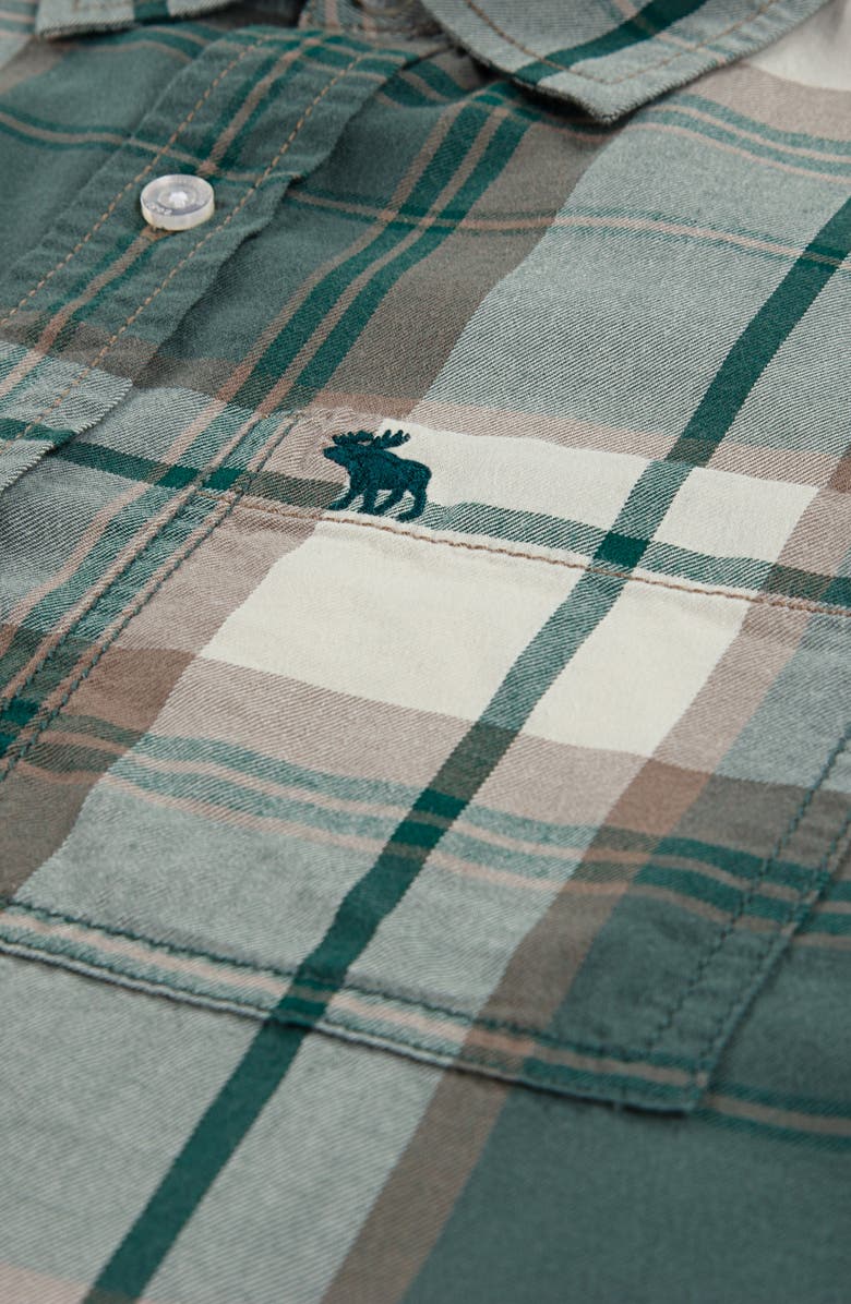 abercrombie kids Kids' Plaid Flannel Button-Up Shirt, Alternate, color, Dark Forest