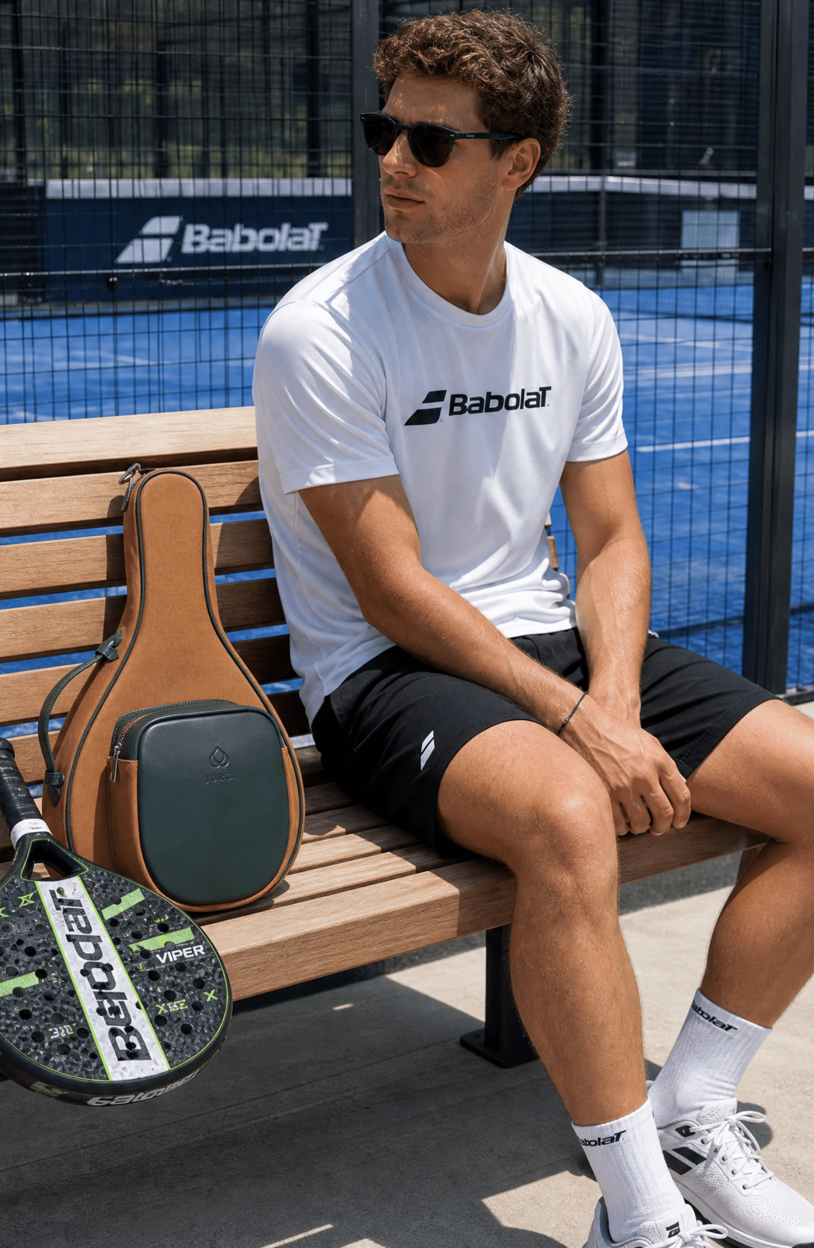 JURGI Padel Racket Canvas and Leather  Bag, Alternate, color, Camel/Green