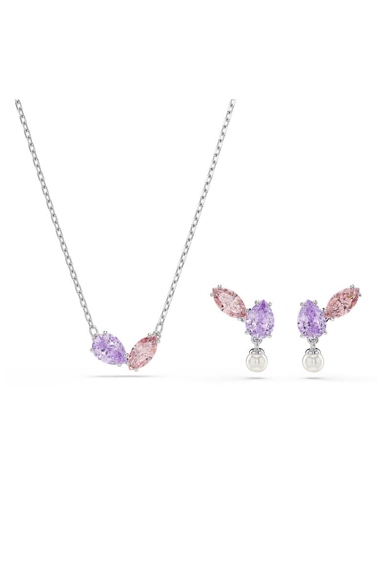 x Ariana Grande Multicolor Crystal Earrings & Necklace Set, Main, color, SILVER/ MULTI