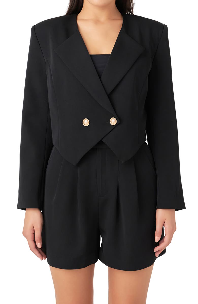 Grey Lab Crop Blazer, Alternate, color, Black