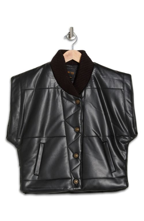 Truth Faux Leather Cap Sleeve Quilted Vest In Black