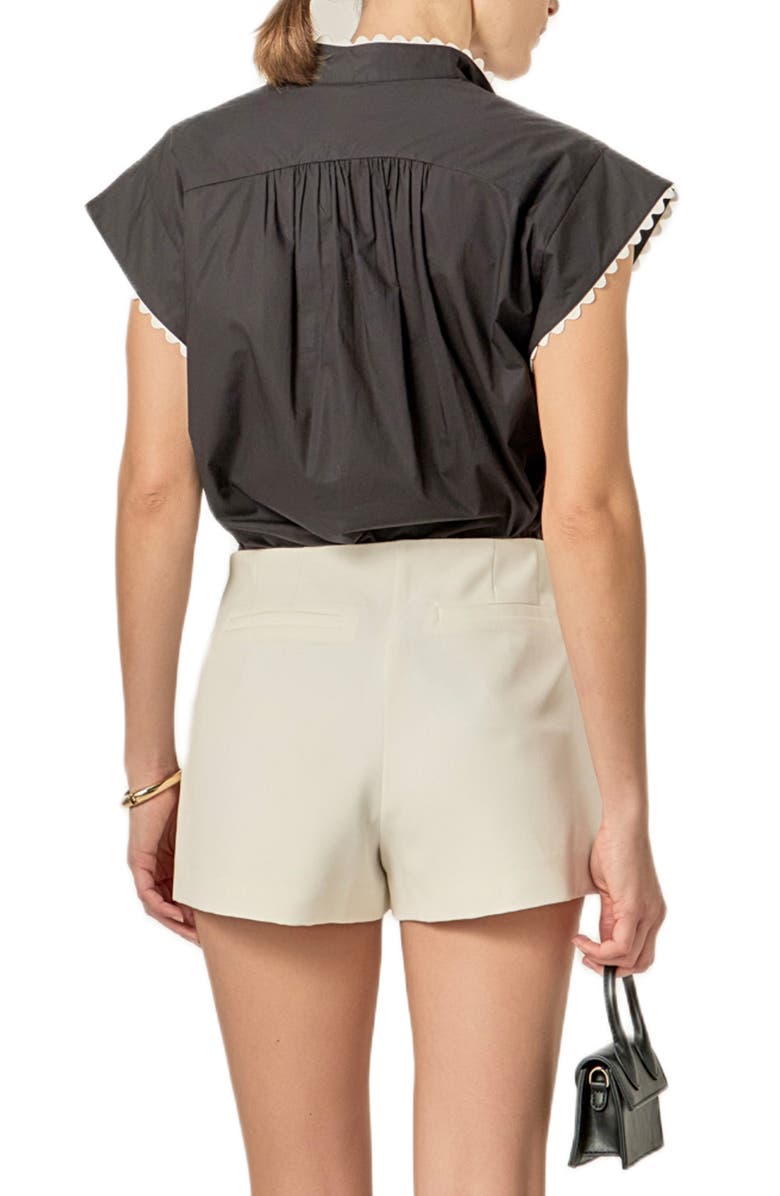 English Factory Rickrack Trim Button-Up Top, Alternate, color, Black/ White