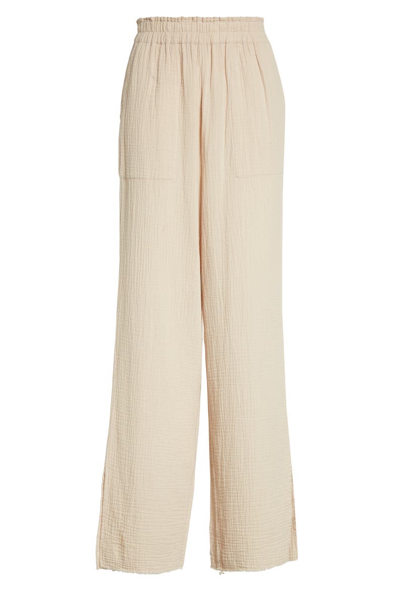 Leon Crinkled Cotton Pull-On Pants, Alternate, color, FLAX