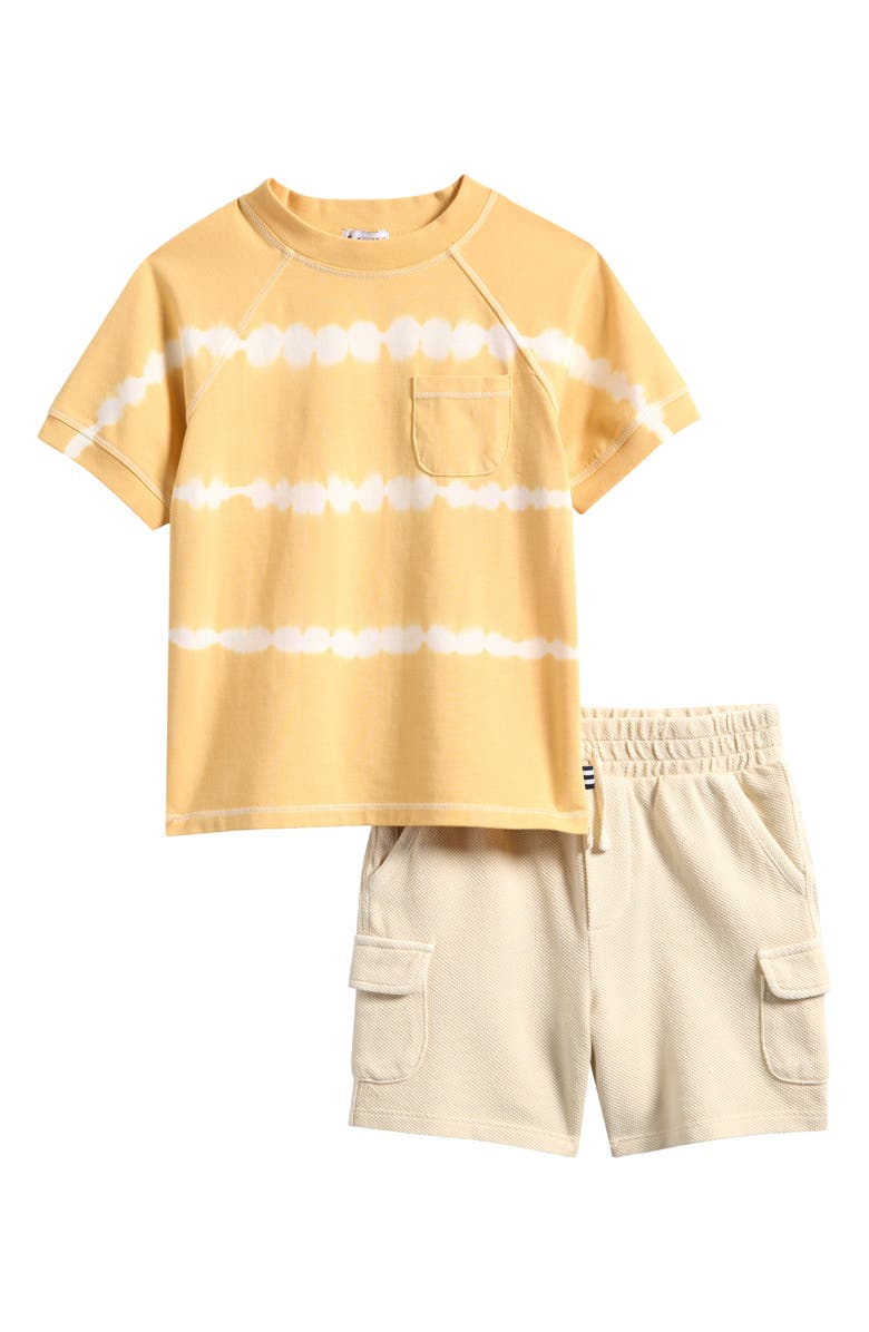 Splendid Kids' Sunny Tie Dye T-Shirt & Cargo Shorts Set, Main, color, Sunny Ylw T Dye