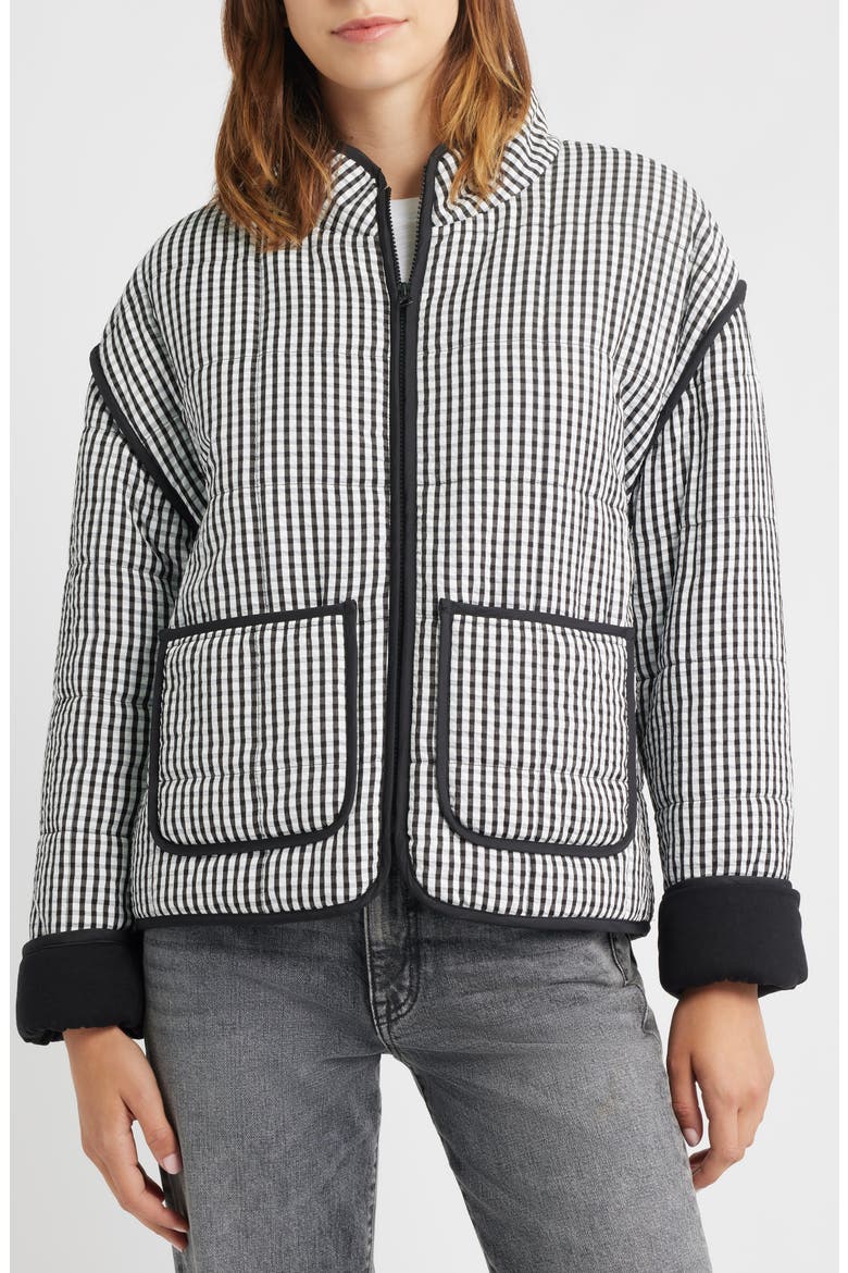 Quilted Jacket, Alternate, color, BLACK WHITE GINGHAM