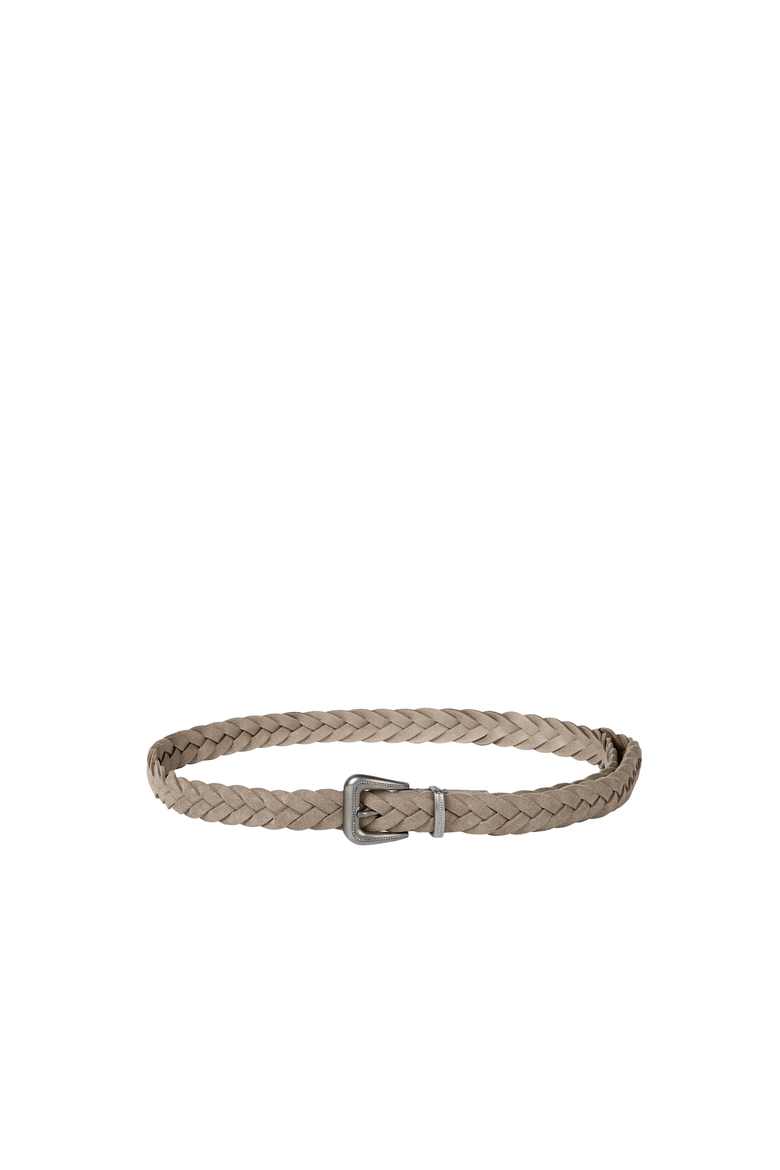 Braided leather belt with monili, Alternate, color, Light Grey