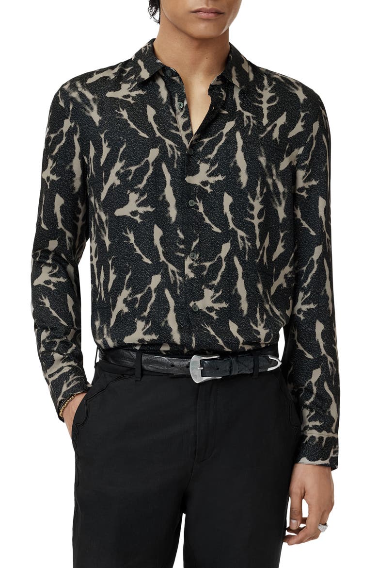 Ross Abstract Button-Up Shirt, Main, color, BLACK