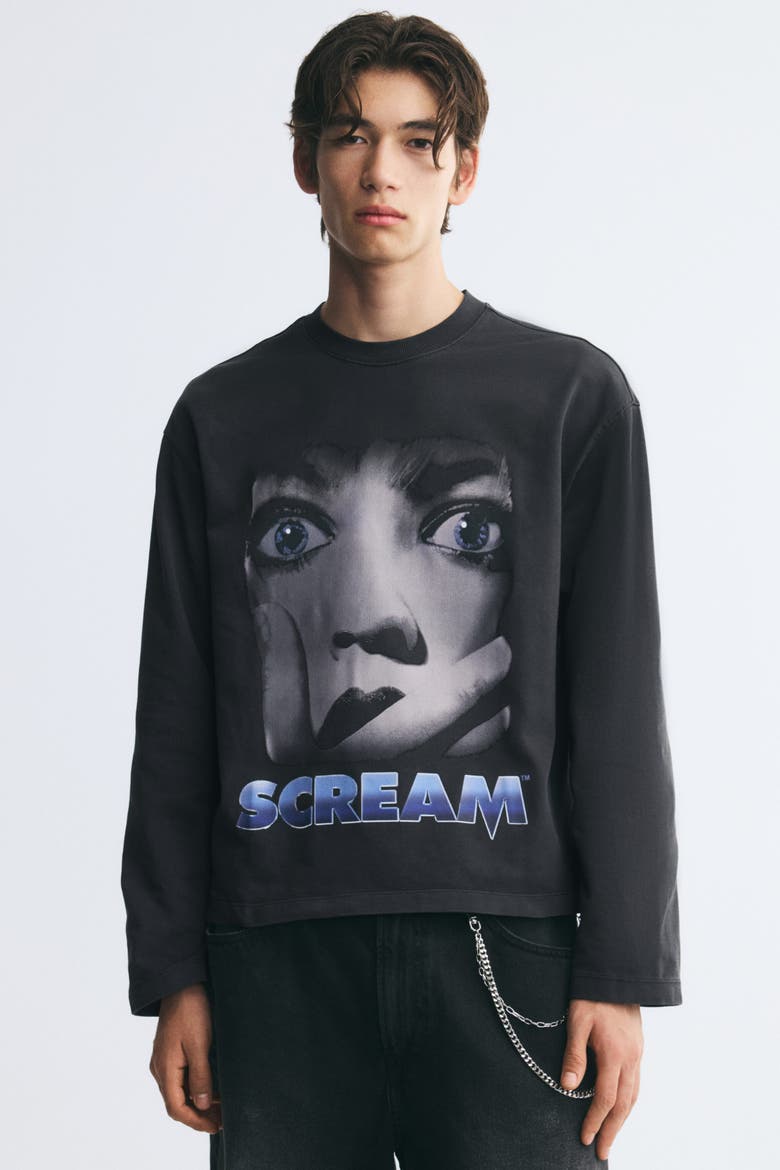 Regular-fit Boxy Printed Cotton T-shirt, Main, color, Black/Scream