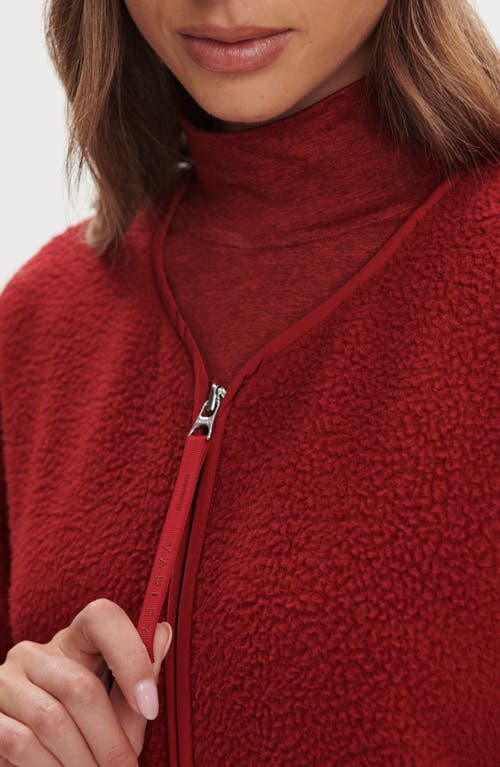 Varley Marina Collarless High Pile Fleece Jacket In Red