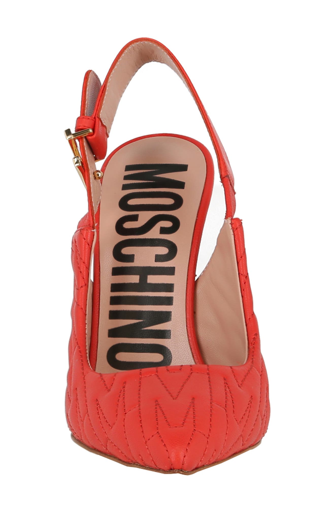 Moschino Logo Quilted Slingback Pump, Alternate, color, Orange