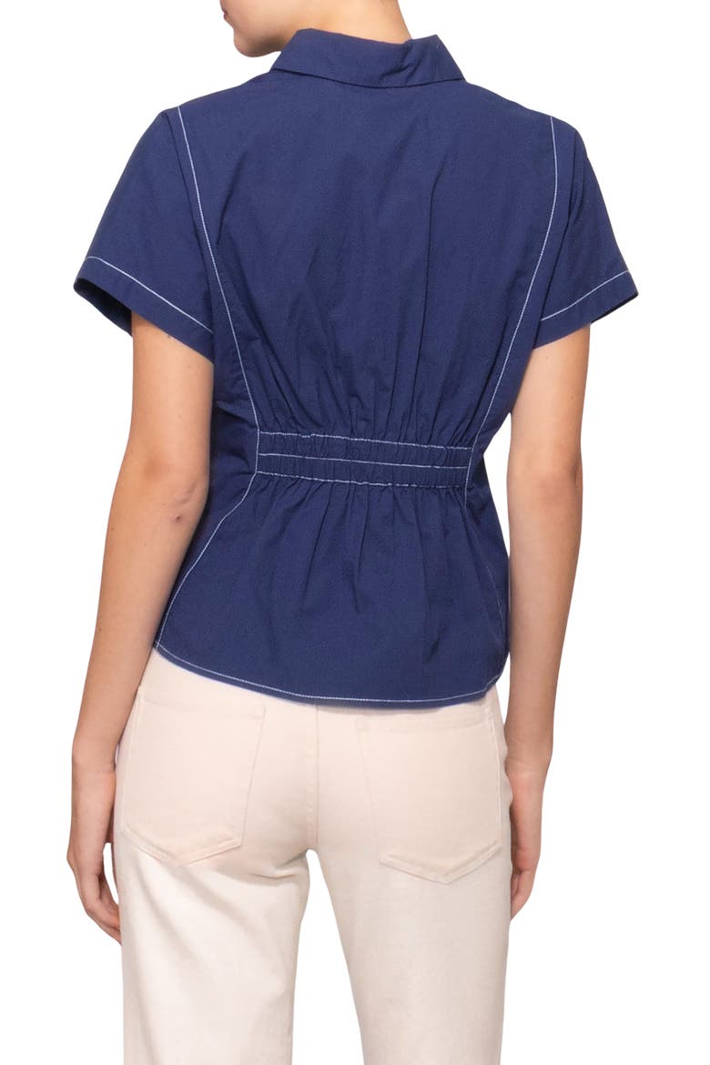 Godet Short Sleeve Button-Up Shirt, Alternate, color, NAVY