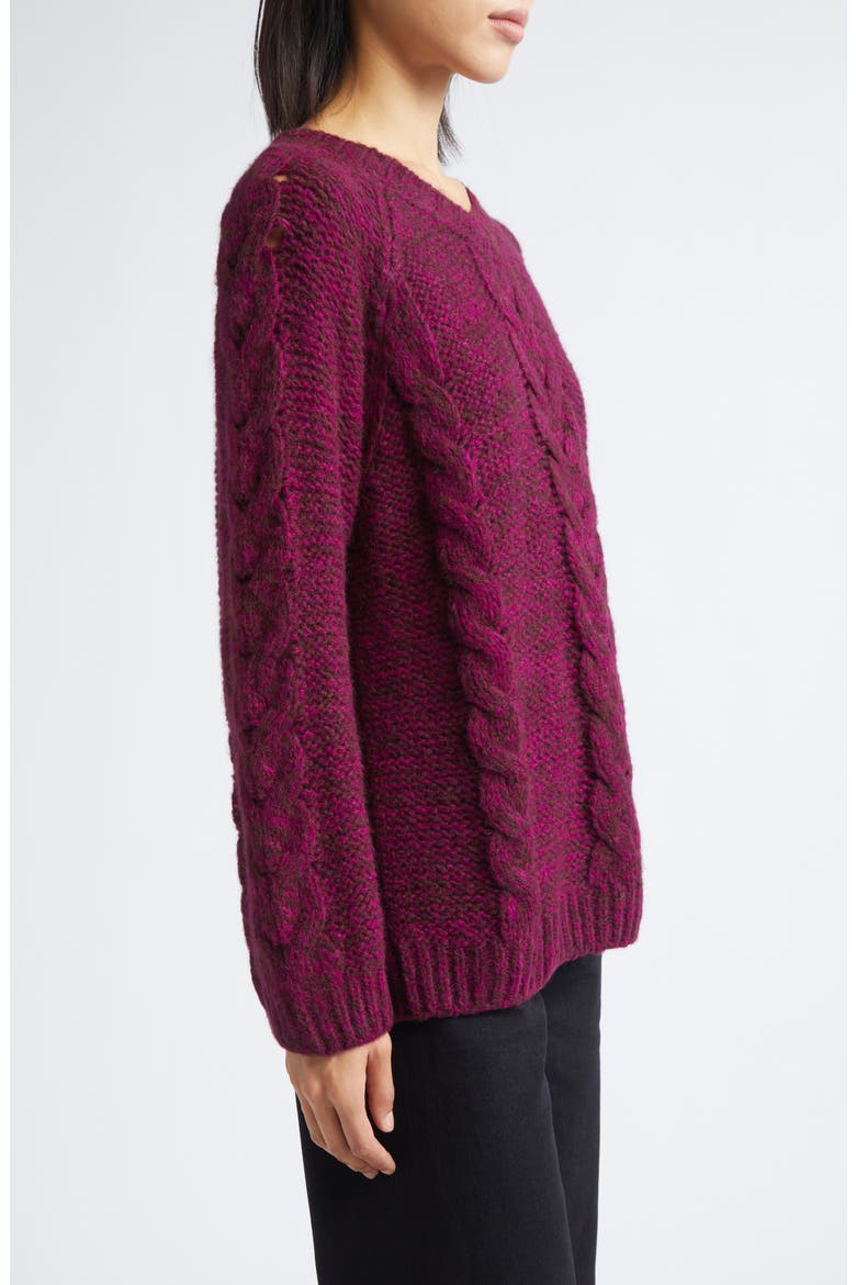 Eiderdown Alpaca Blend Cable Sweater, Alternate, color, MAROON