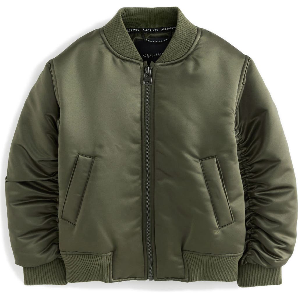 Shop Allsaints Sm By Kids' Insulated Satin Bomber Jacket In Green