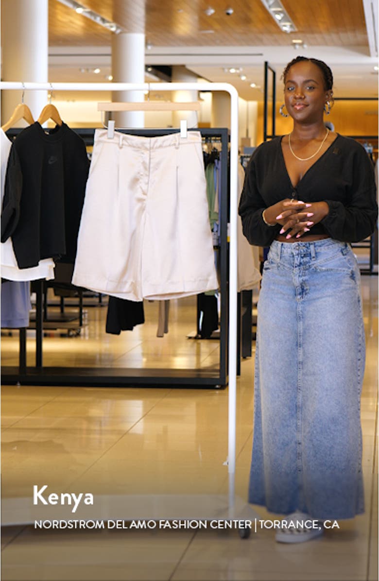 Pleated Wide Leg Satin Bermuda Shorts, sales video thumbnail