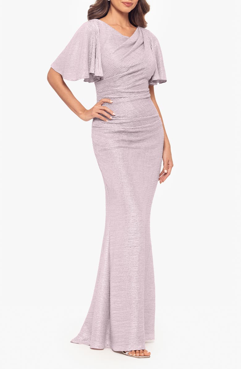 Betsy & Adam Quicksilver Flutter Sleeve Trumpet Gown, Alternate, color, 