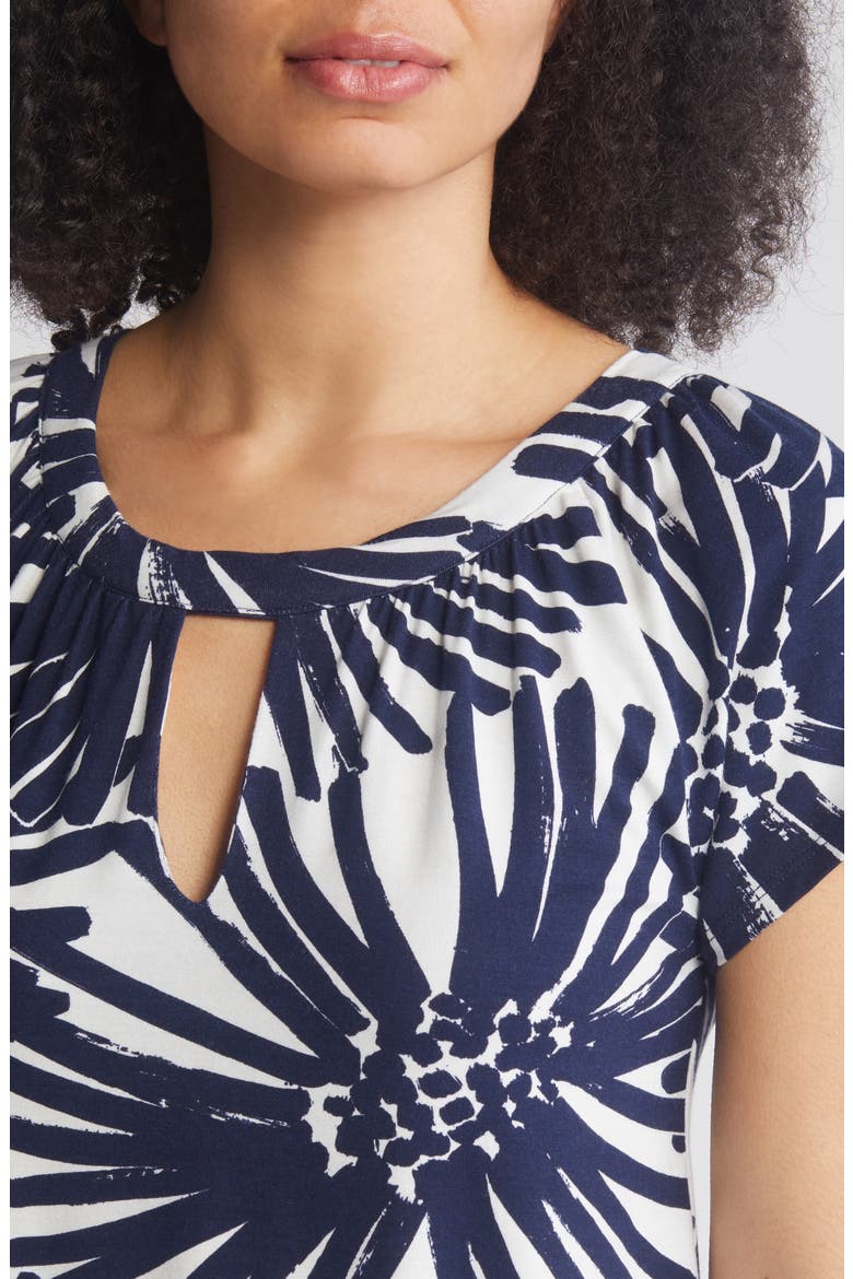 Floral Keyhole Short Sleeve Jersey Top, Alternate, color, NAVY