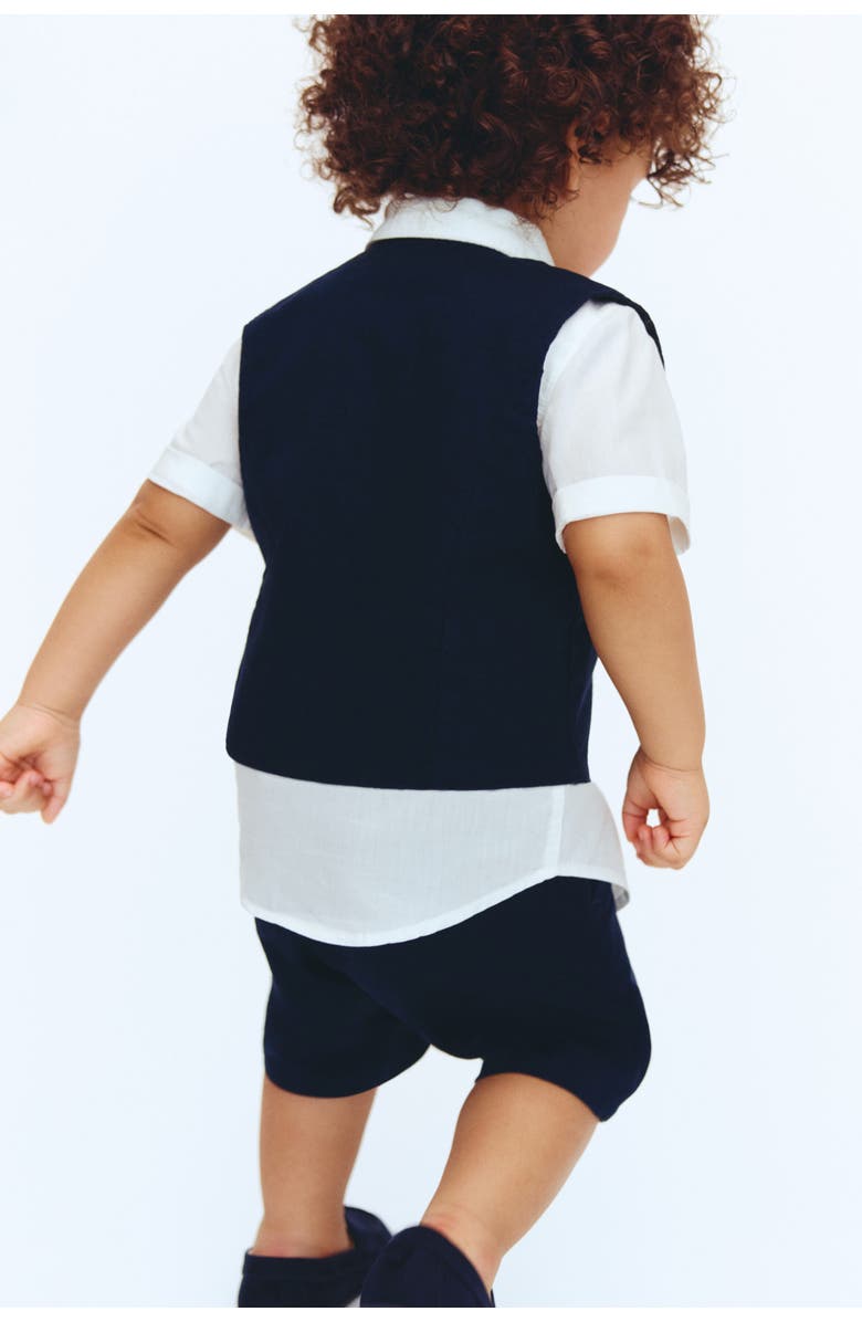 H&M 4-piece Linen-blend Dressy Set, Alternate, color, Navy Blue/White