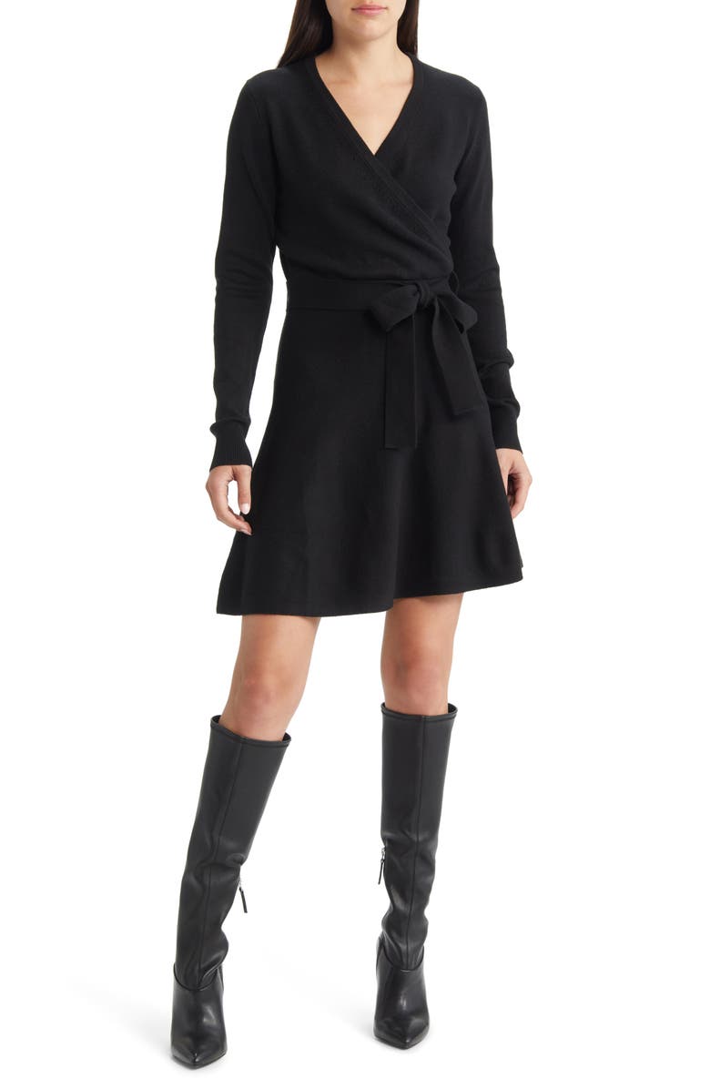 French Connection Long Sleeve Faux Wrap Sweater Dress, Main, color, 