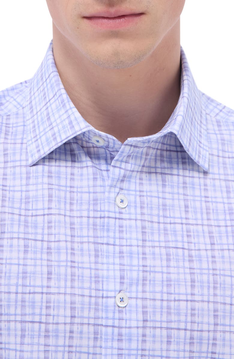 Bugatchi Miles OoohCotton<sup>®</sup> Plaid Short Sleeve Button-Up Shirt, Alternate, color, Air Blue