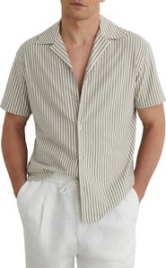 Reiss Aurelia Stripe Cotton Blend Camp Shirt