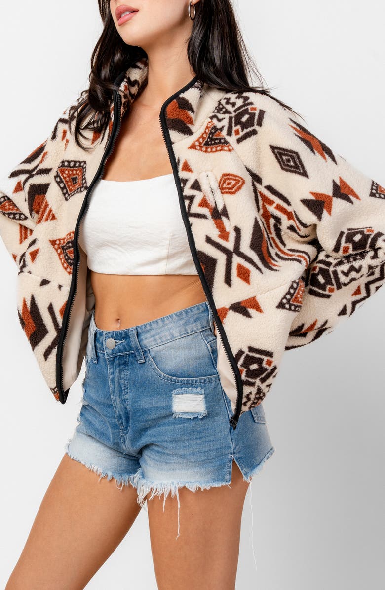 Beivy Print Fleece Jacket, Alternate, color, Taupe Mix