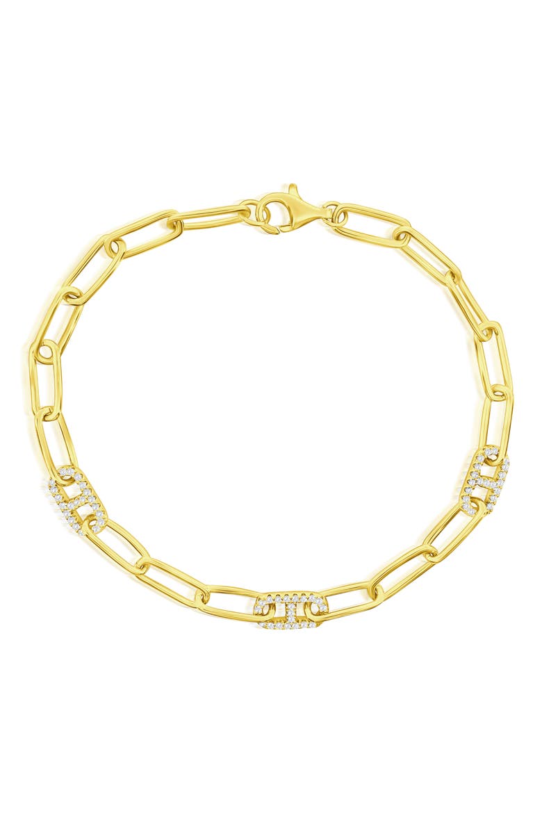 Marina Cubic Zirconia Paper Clip Chain Bracelet, Main, color, GOLD