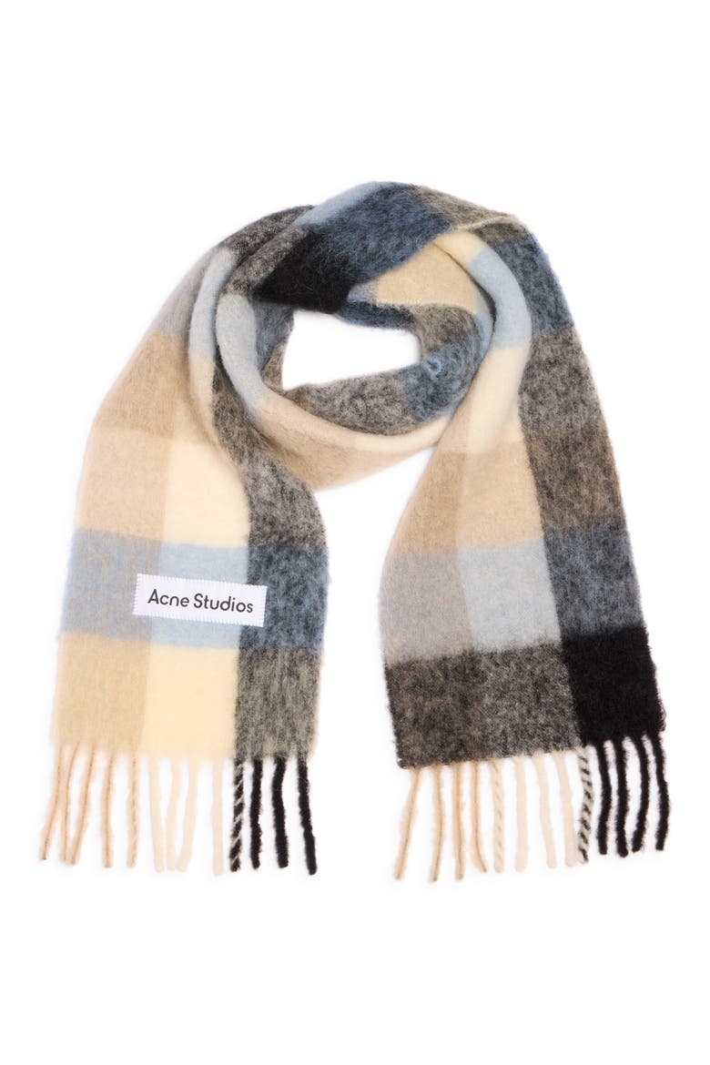 Vally Plaid Alpaca, Wool & Mohair Blend Scarf, Alternate, color, BLUE/ BEIGE/ BLACK