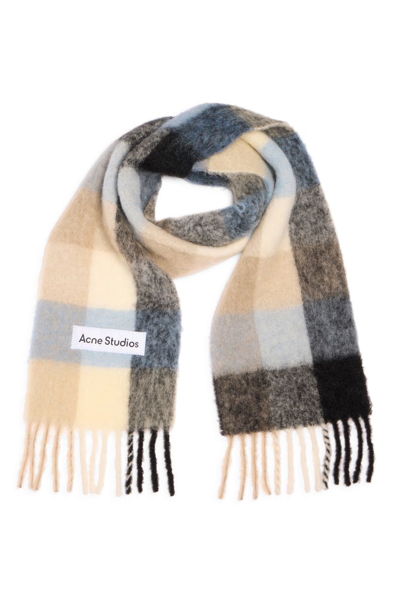 Acne Studios Vally Plaid Alpaca, Wool 
Mohair Blend Scarf, Alternate, color, Blue/ Beige/ Black