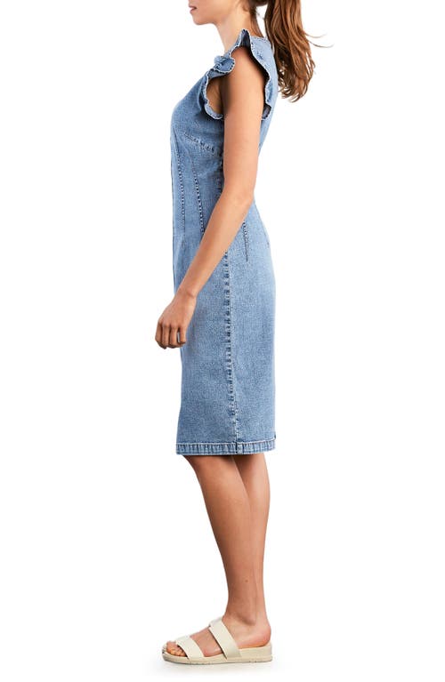 Wash Lab Denim Kitten Ruffle Sleeve Denim Dress In Blue