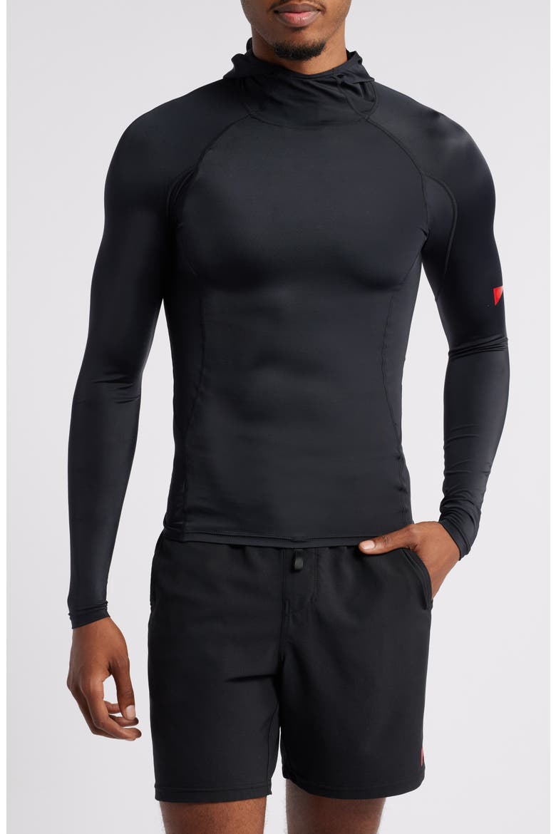 Long Sleeve Hooded Rashguard, Main, color, BLACK