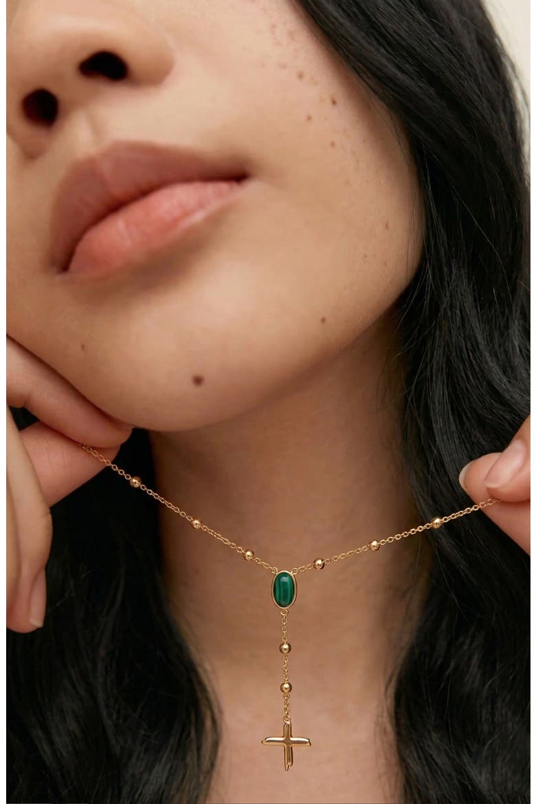 Rose Malachite Stone Necklace in Gold, Alternate, color, Gold