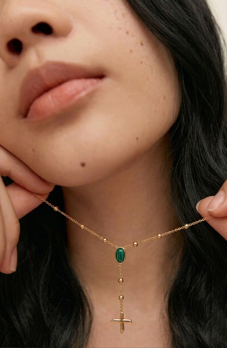 YOJ Rose Malachite Stone Necklace in Gold, Alternate, color, Gold