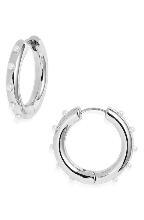 Cultured Pearl Studded Hoop Earrings