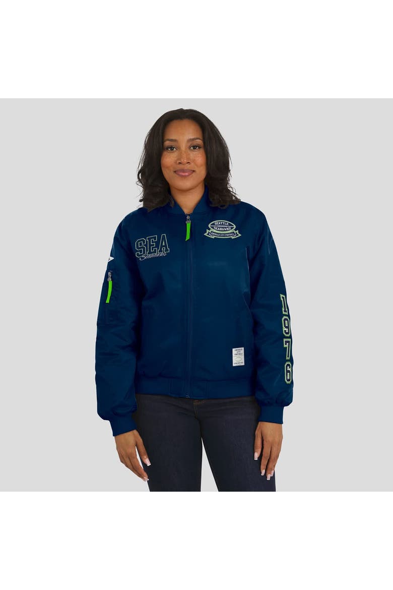 Women's WEAR by Erin Andrews College Navy Seattle Seahawks Patch Full-Zip Bomber Jacket, Alternate, color, College Navy