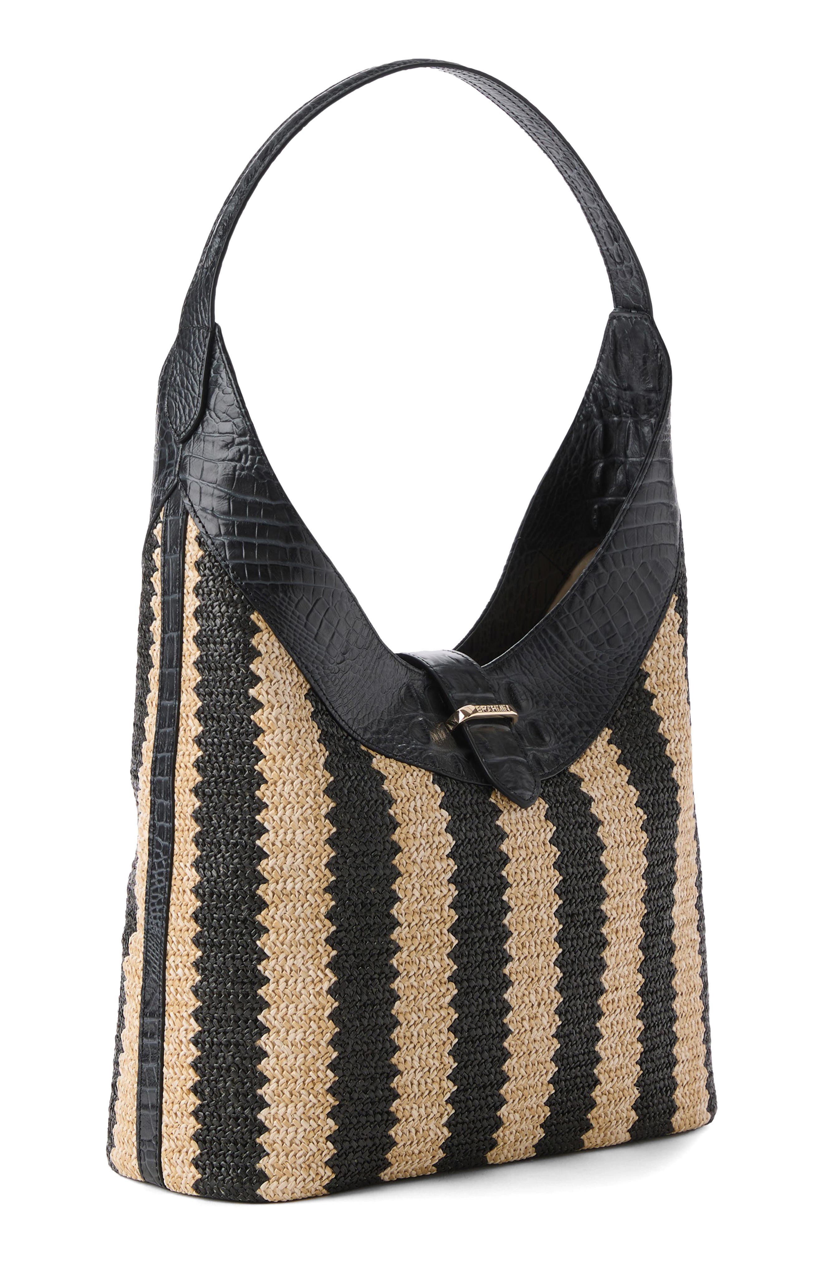 Brahmin Gwynne Croc Embossed Leather Shoulder Bag, Alternate, color, Black