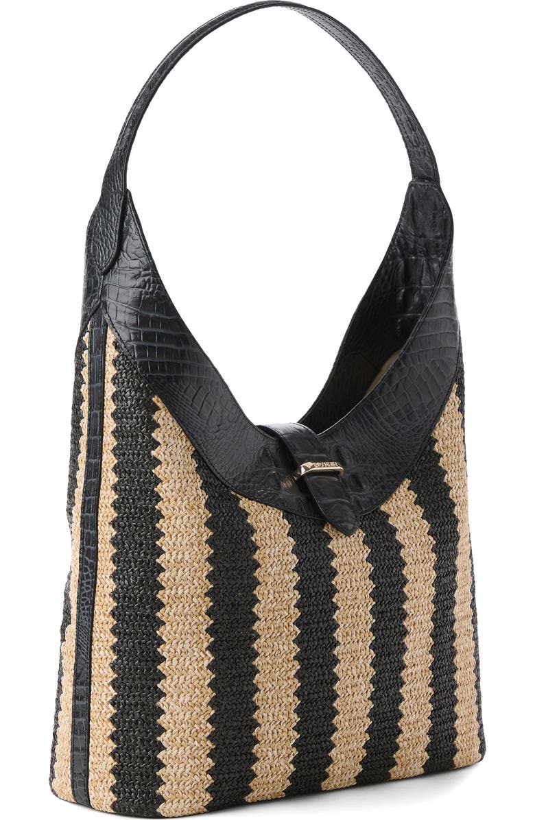 Brahmin Gwynne Croc Embossed Leather Shoulder Bag, Alternate, color, Black