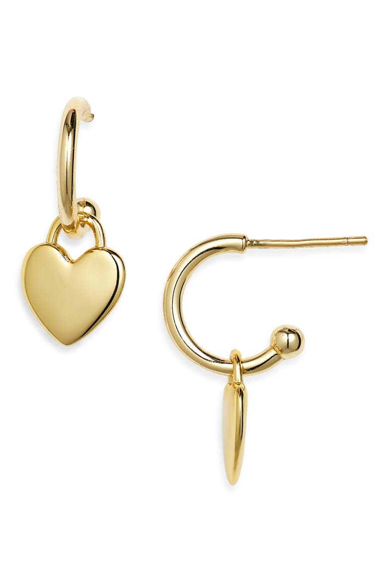 Heart Drop Huggie Hoop Earrings, Main, color, GOLD