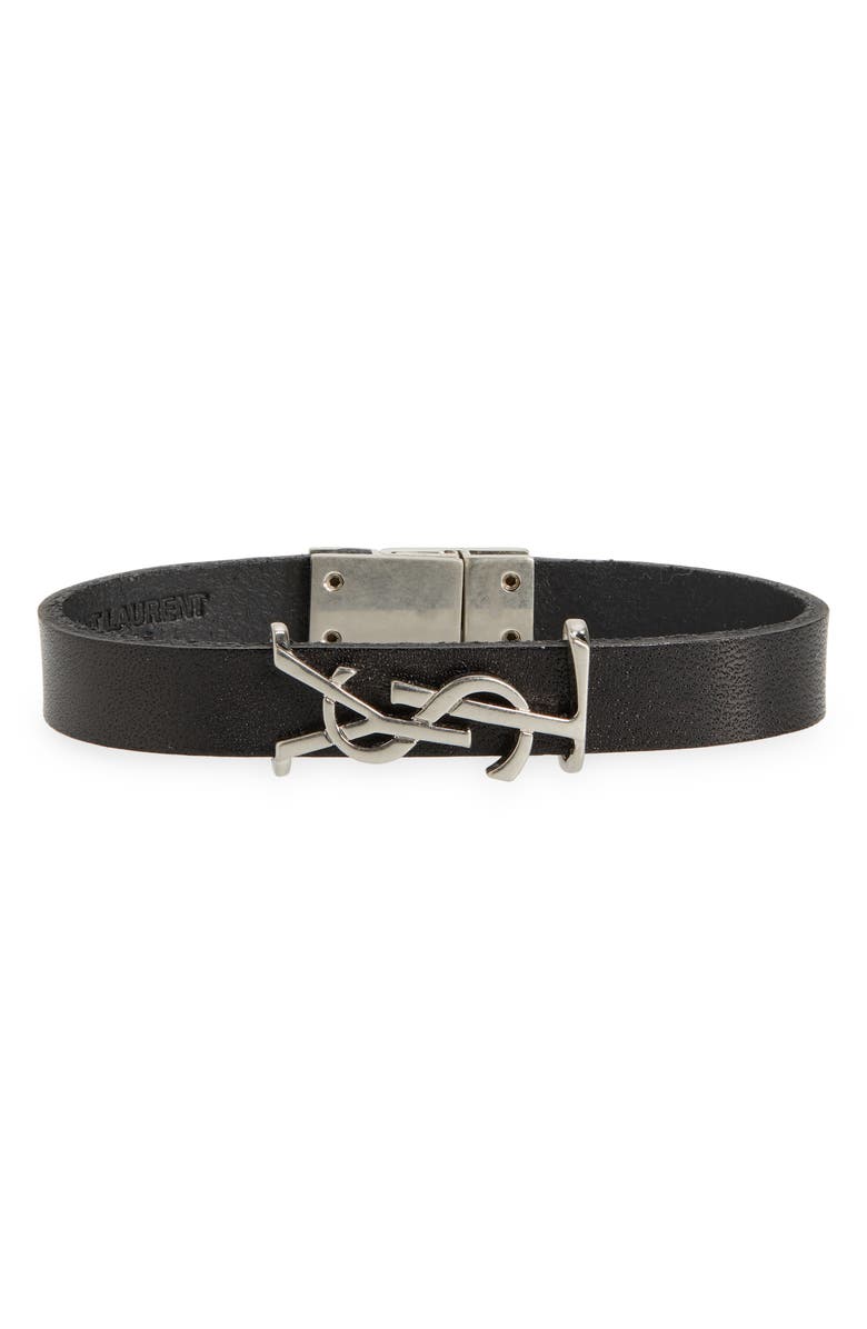 Saint Laurent YSL Leather Bracelet, Main, color, 