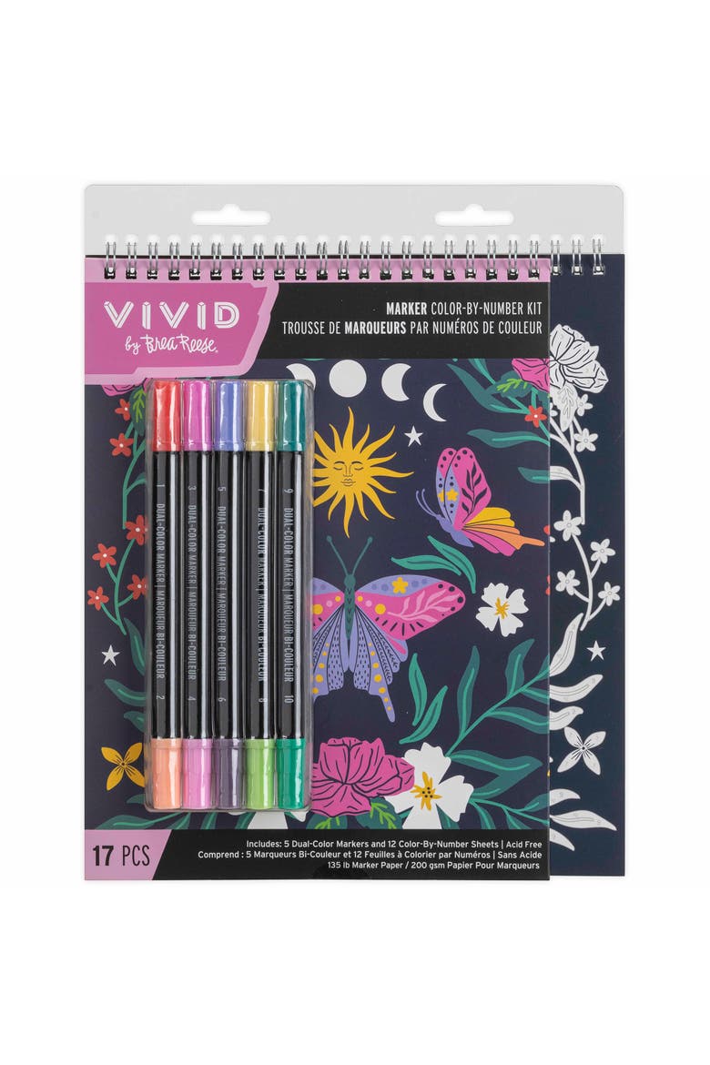 Vivid by Brea Reese Marker Color By Number Kit, Whimsical Botanicals, 5 Markers, Main, color, Multicolored