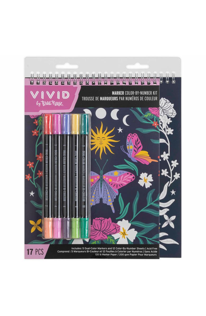 Brea Reese Vivid Vivid by Brea Reese Marker Color By Number Kit, Whimsical Botanicals, 5 Markers, Main, color, Multicolored