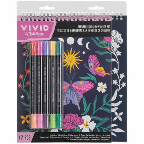 Vivid by Brea Reese Marker Color By Number Kit, Whimsical Botanicals, 5 Markers