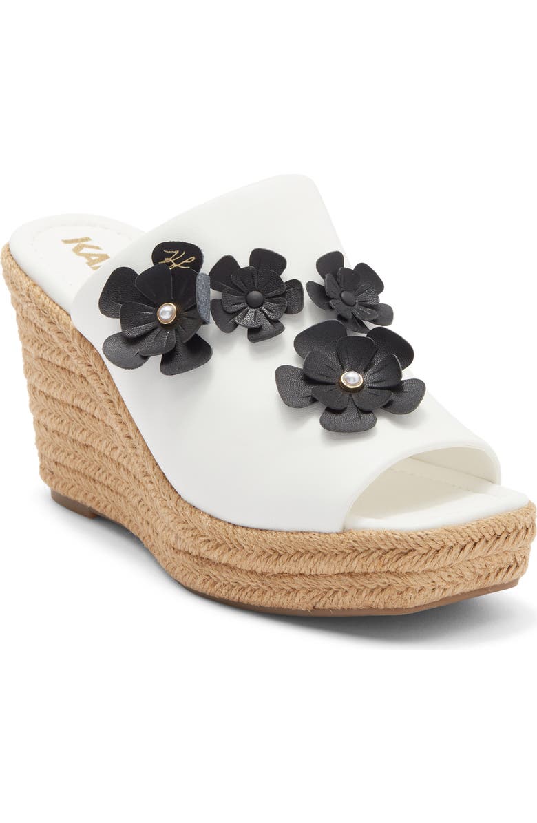 KARL LAGERFELD PARIS Clove Fleur Wedge Sandal, Main, color, Bright White