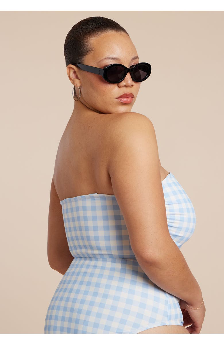 ELOQUII Strapless Tankini, Alternate, color, Skyway Gingham