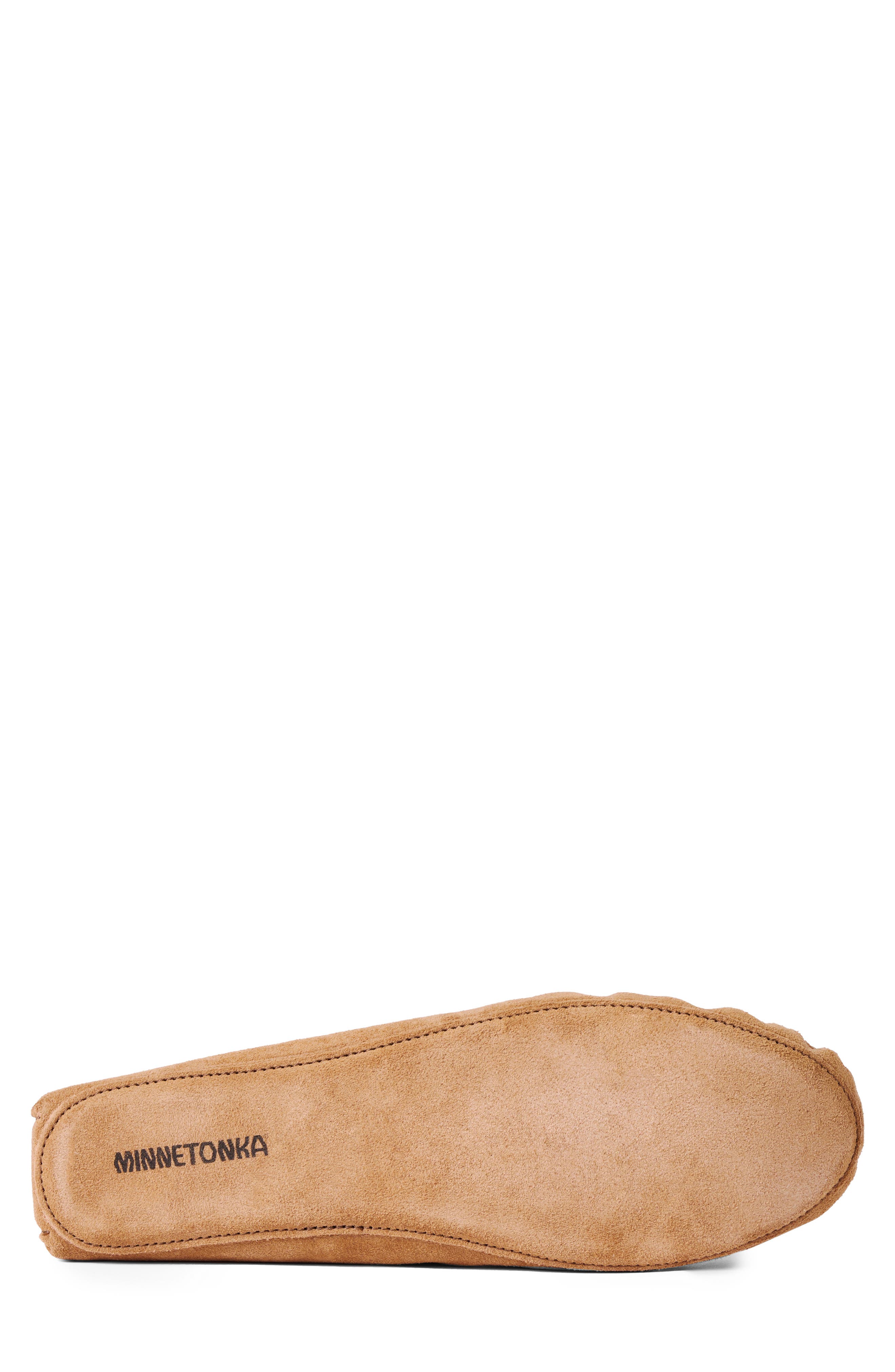 Minnetonka Genuine Sheepskin Lined Soft Sole Slipper, Alternate, color, Tan