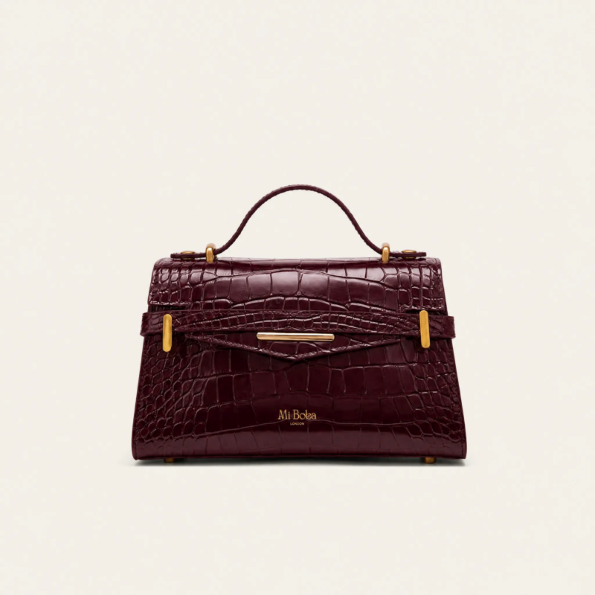 Mi Croc Embossed Leather Top Handle, Main, color, Burgundy