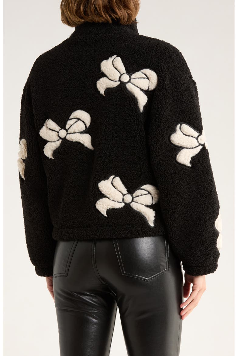Bow Patch Faux Shearling Jacket, Alternate, color, BLACK